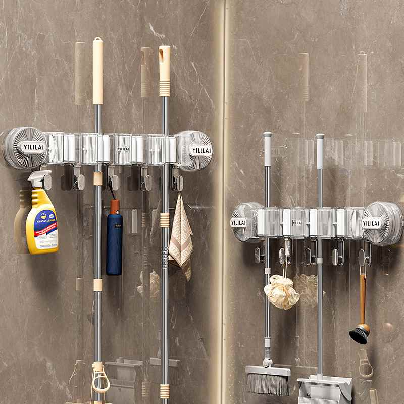 拖把怎么收纳!!吸盘拖把t壁挂夹免打孔挂钩浴室固定架扫把收纳挂
