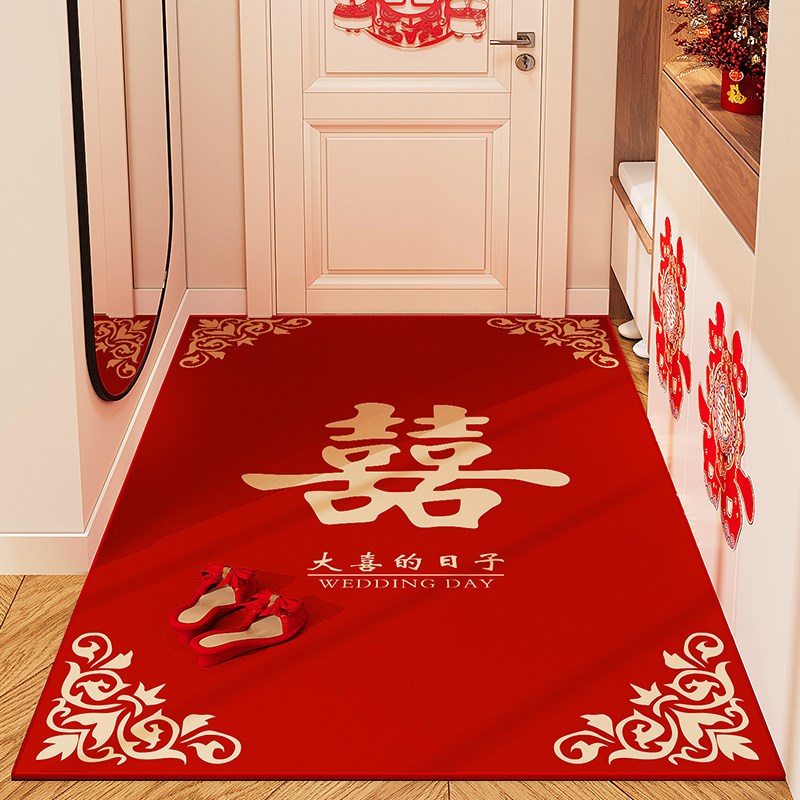 喜字结婚a地垫入户门垫竖版进门口防滑脚垫喜庆红色玄关地毯可定