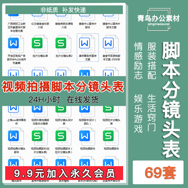 短视频拍摄脚本分镜头表模板宣传片vlog策划案例剧本抖音计划表格