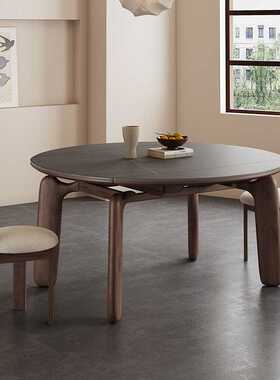 WT9P美式折叠实木餐桌椅可伸缩方变圆形2024年新款复古法式中古侘