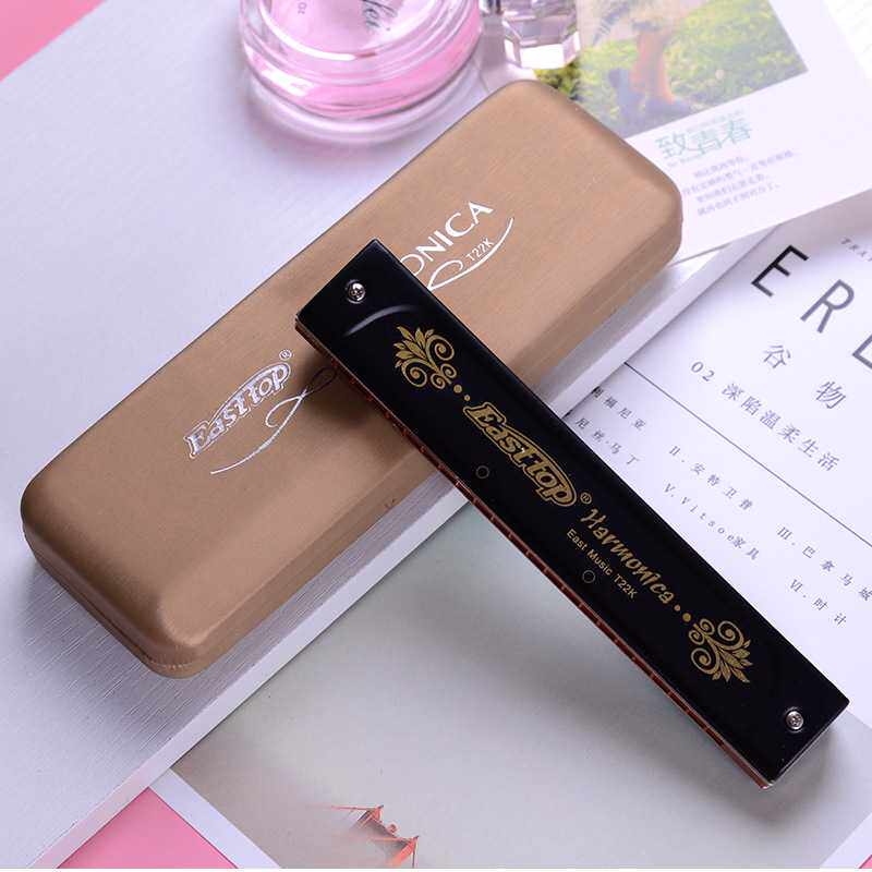 EASTTOP东方鼎22孔复音口琴C调学生成人演奏口琴黑色铜外壳