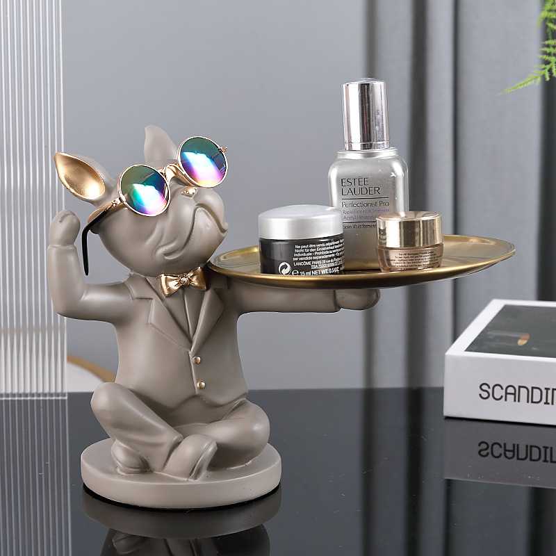 法斗犬摆件玄关柜放钥匙收纳托盘客厅进门家居吧台装饰品电视柜