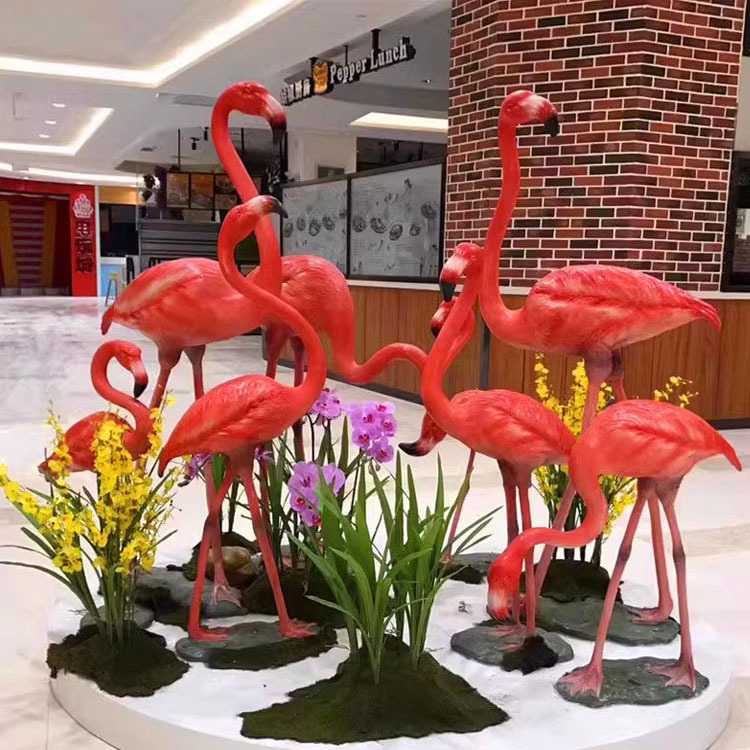 仿真发光火烈鸟雕塑摆件玻璃钢落地花园林景观婚庆橱窗装饰品道具