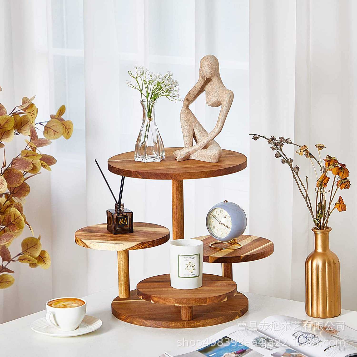 木质蛋糕架圆形纸杯蛋糕塔架多层置物托盘聚会小蛋糕木制收纳架