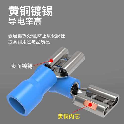 2.8/4.8/6.3插簧插片冷压接线端子FDD预绝缘快速铜线鼻连接器电线