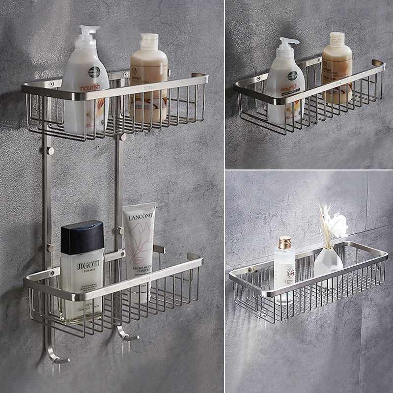 304不锈钢拉丝四方蓝浴室厕所篮子收纳架壁挂卫生间置物架