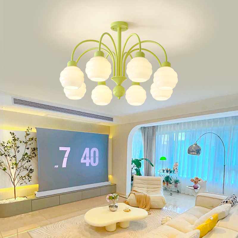 客厅吊灯角度餐厅灯光绿香草北欧蜂巢简约主卧室房间灯创意奶油