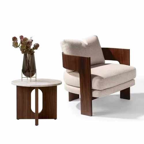 设计师TJYKQ-49#北欧轻奢实木沙发椅休闲单椅设计师款单人布艺