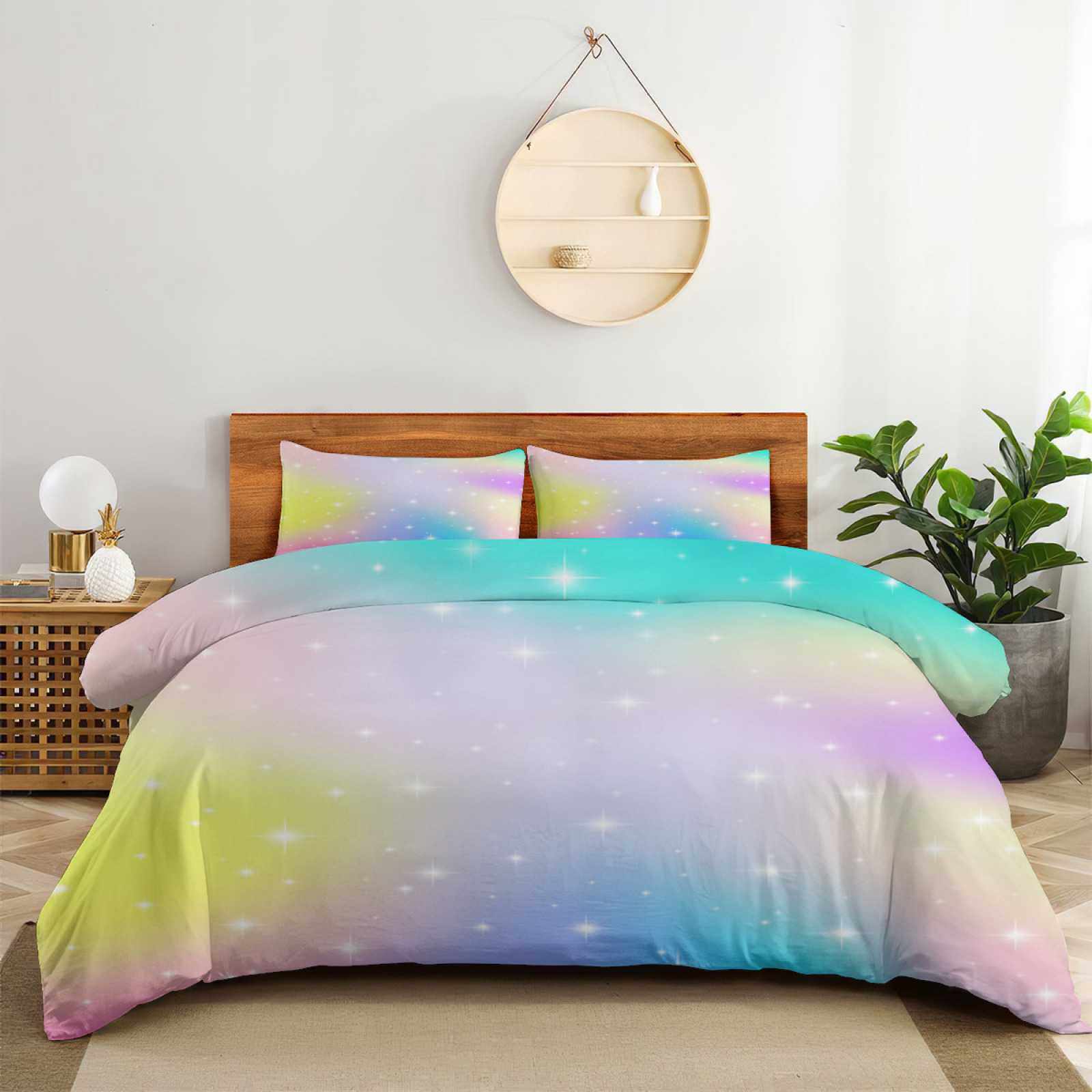 茨惬彩色渐变星空跨境三件套亚马逊被套外贸3D数码印花床上三件套