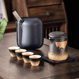 快户外客旅行四I杯一壶功夫便携式 露营家用泡茶壶杯小套装 旅游茶