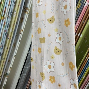 A类双层纱全f棉透气无荧光卡通儿童碎花布料面料定制被套床单