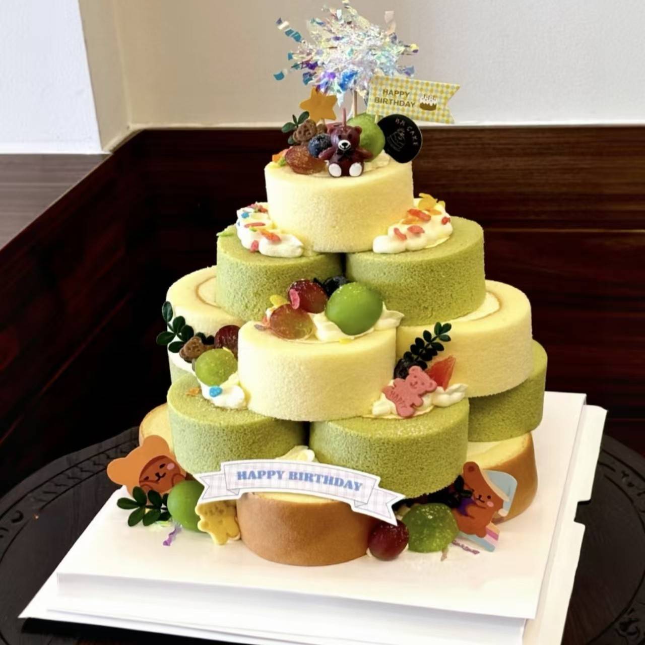 网红ins小熊蜡烛蛋糕装饰摆件小熊饼干插件雨丝小旗儿童生日装扮