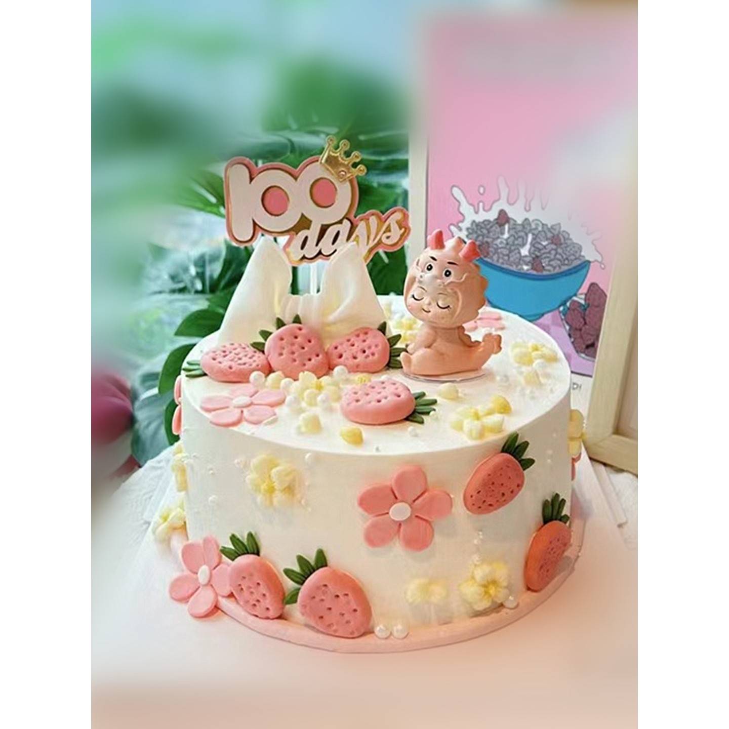 卡通小龙女生日蛋糕装饰摆件小龙宝笑脸插旗儿童生日甜品烘焙装扮