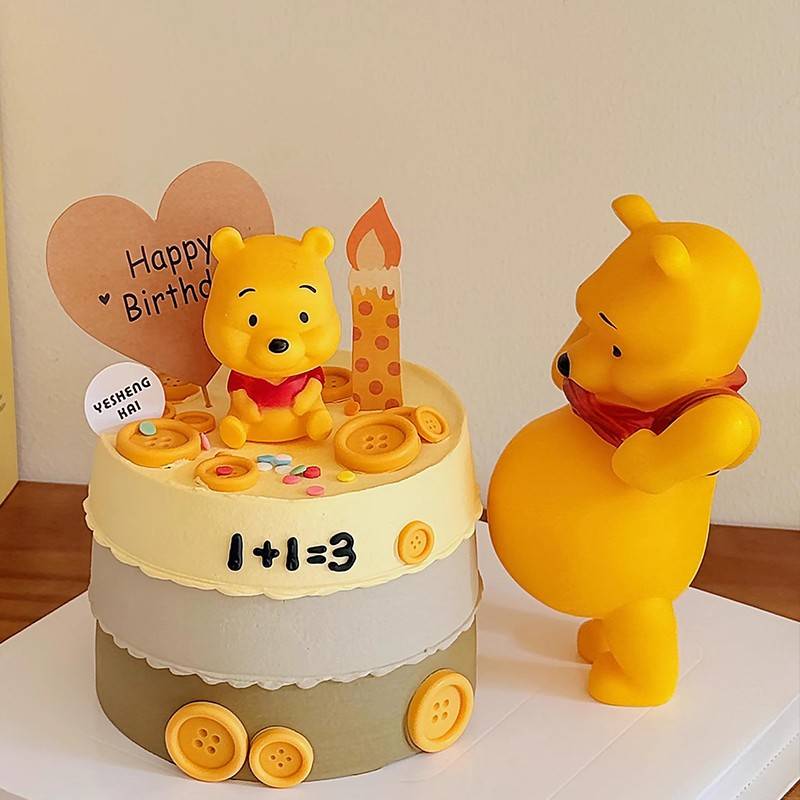 卡通大肚维尼熊小熊蛋糕装饰摆件可爱大肚熊怀孕孕妇生日装扮插件