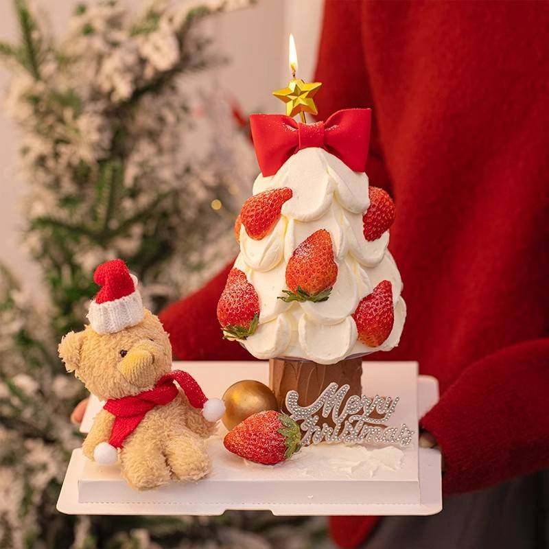 圣诞节许愿树蛋糕装饰草莓圣诞树圣诞围巾小熊摆件节日甜品台插件