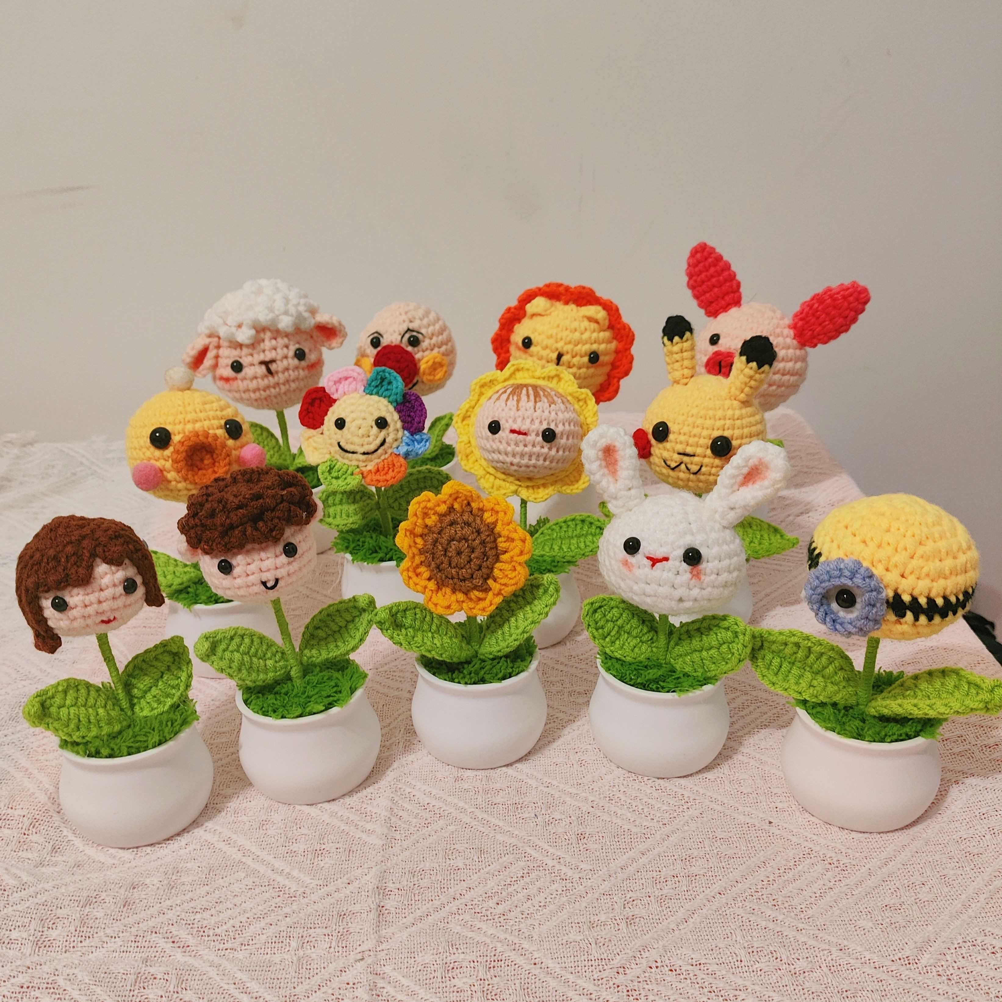 Zakka手工编织毛线成品卡通可爱桌面摆件送女友闺蜜生日节庆礼物