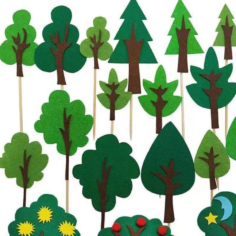 森林系烘焙蛋糕装饰毛毡小树插牌苹果树松树椰子树生日甜品台摆件