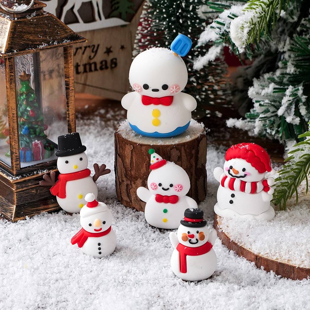 网红圣诞节雪人蛋糕装饰软胶摆件圣诞袜星星平安夜派对甜品摆件