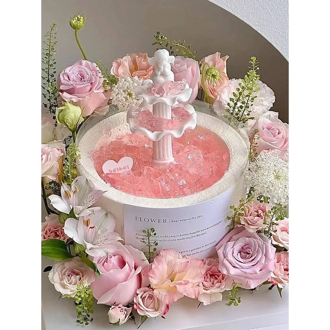 网红挑选许愿喷泉小天使生日蛋糕装饰装饰品喷泉水柱模具覆古罗马