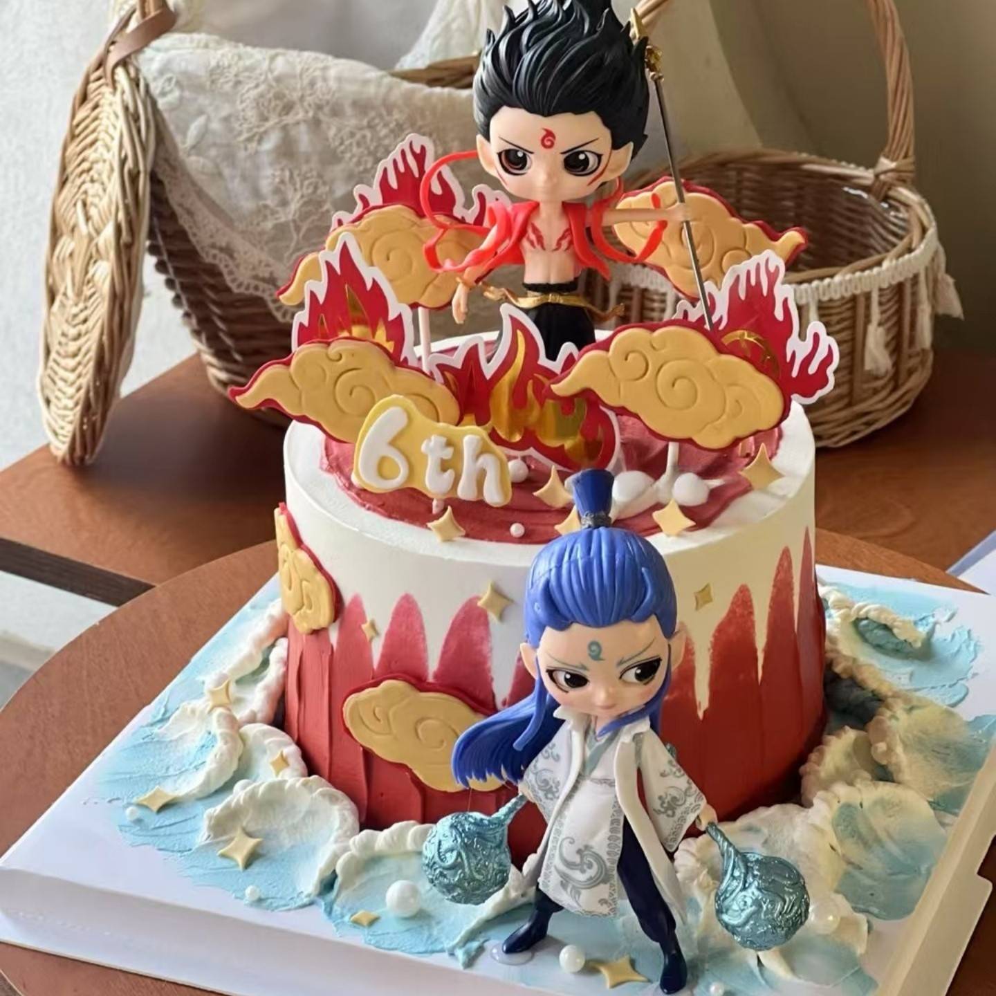 网红哪咤敖丙蛋糕装饰哪咤祥云火焰插件儿童男孩甜品台装扮摆件