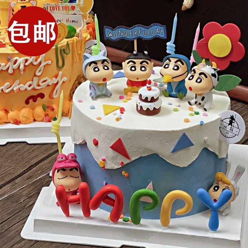 卡通蜡笔小新蛋糕装饰摆件可爱粗眉毛小男孩搞怪儿童生日烘焙插件