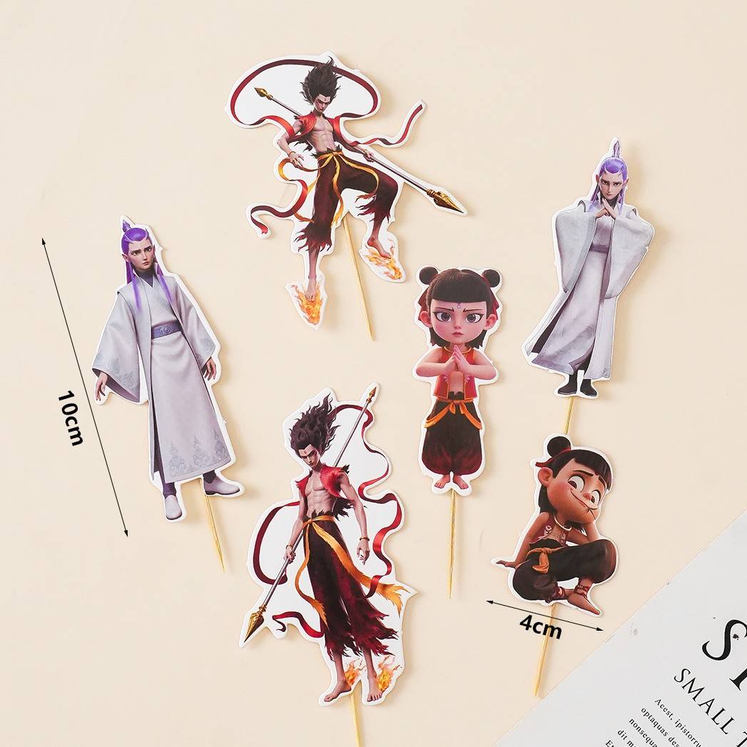 diy西瓜蛋糕装饰摆件哪咤敖丙神话三太子小朋友生日卡通装饰配件