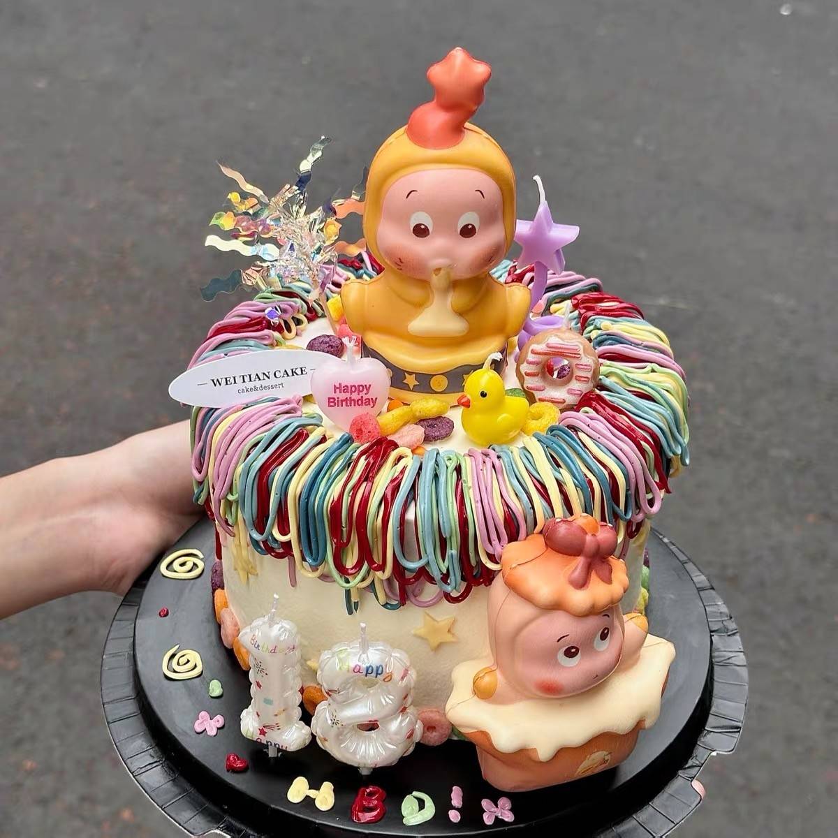 可爱许愿蜡烛星星人蛋糕装饰摆件卡通男孩女孩生日甜品台装扮插件