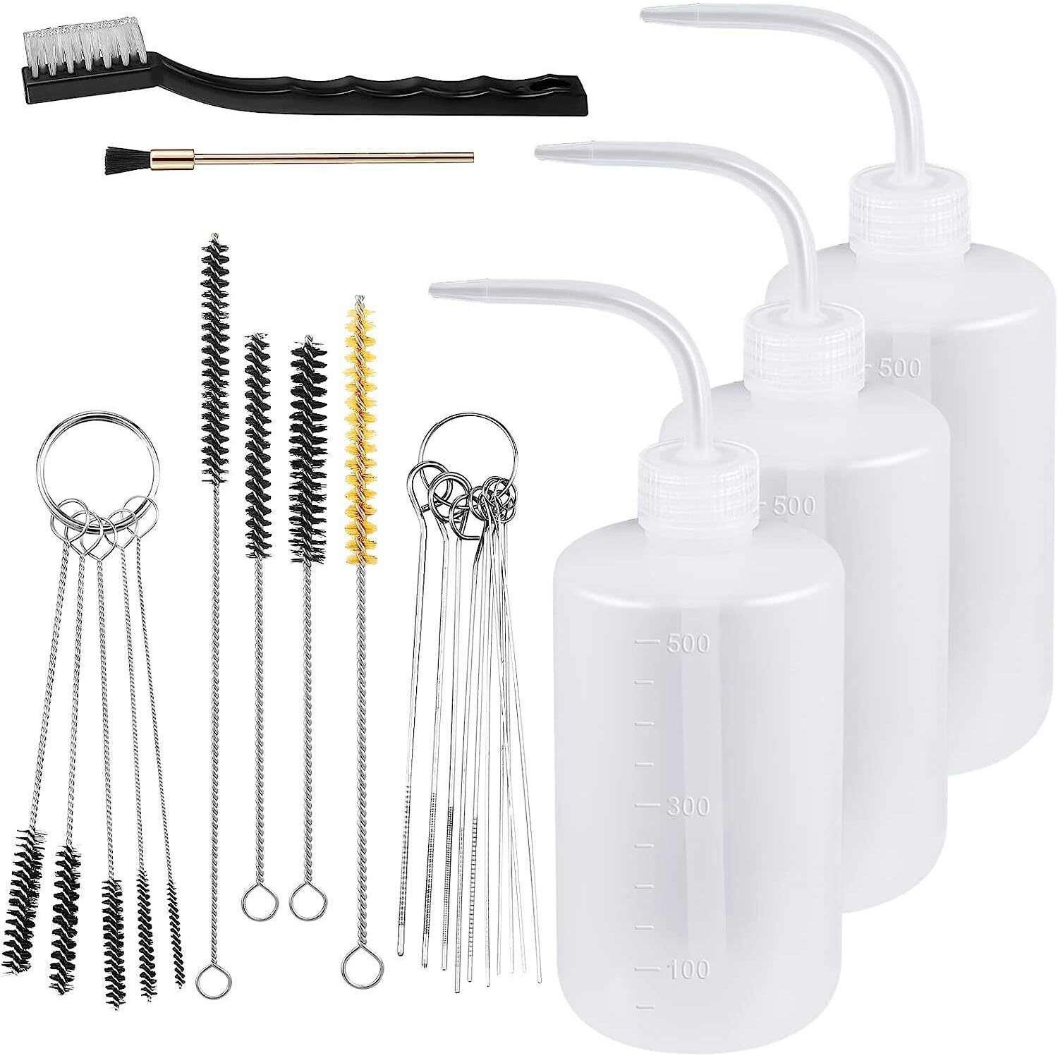 24件喷枪清洁套装3瓶和21件喷漆枪清洁刷 500ml 塑料挤压清洗瓶