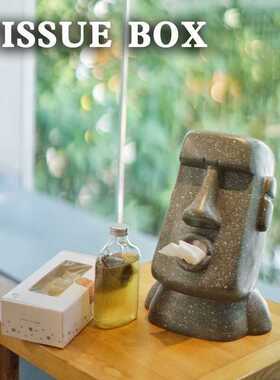 工厂跨境爆款摩艾石像人MOAI复活节岛石人纸巾抽面纸盒愤怒石像人