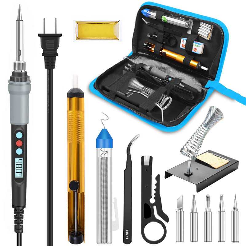 外贸爆款电烙铁工具包焊接套装90W数显自动带休眠SI 电烙铁套装包