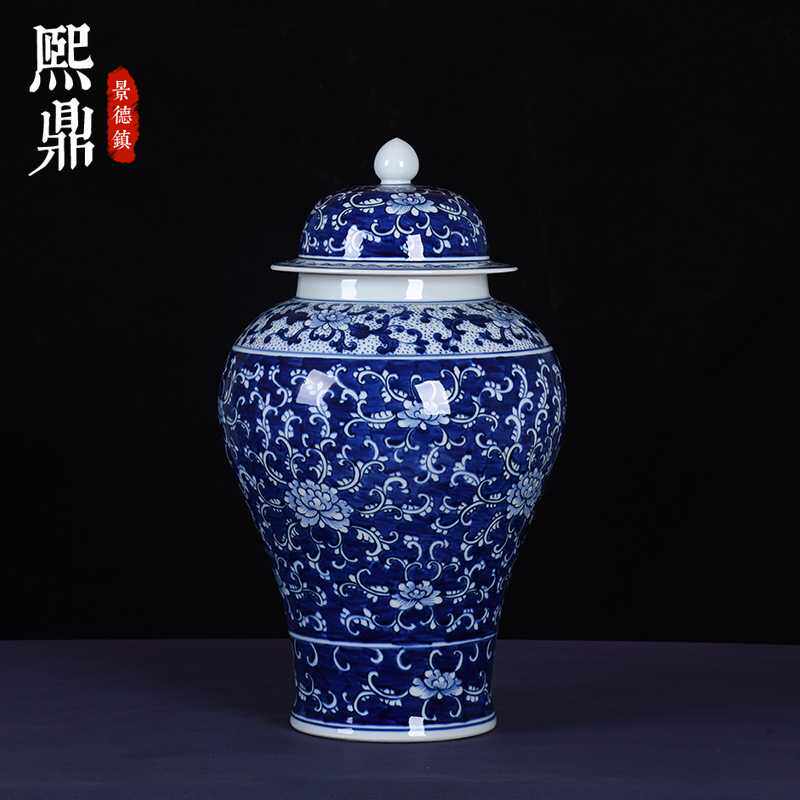 青花瓷手绘仿古缠枝莲大花瓶2024落地瓷瓶玄关装饰品插花摆件