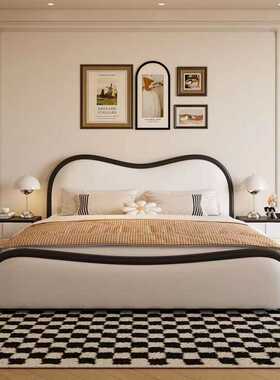 现代简约真皮床1.8m主卧双人床1.5m小户型轻奢黑白色储物软包皮床