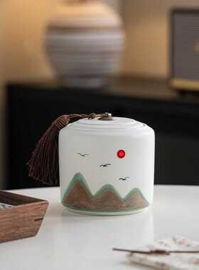 茶叶罐手绘小号茶仓陶瓷家用防潮密封罐便携储物万里江山醒茶罐