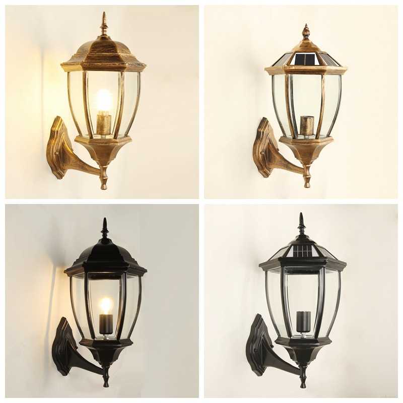 户外太阳能六角壁灯透明玻璃庭院照明灯现代简约防水壁灯大门灯