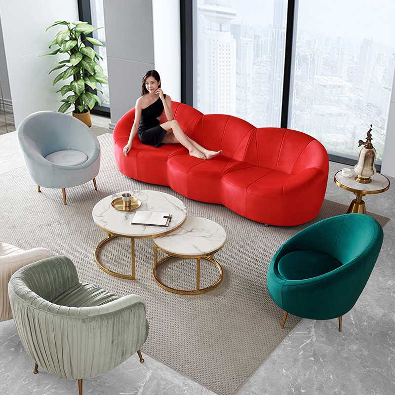 创意休闲布艺沙发简约商务大堂休息区接待会客厅办公沙发茶几组合