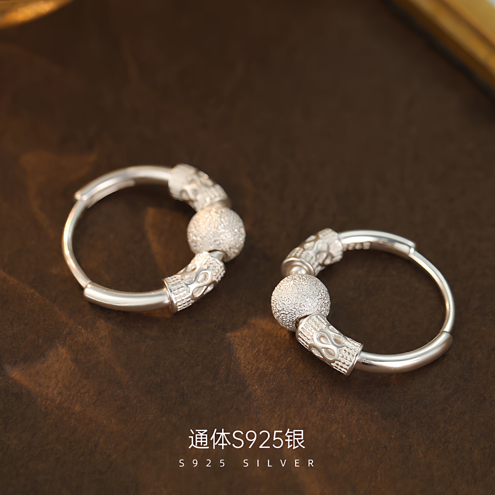 透莎复古转运珠925纯银耳环女