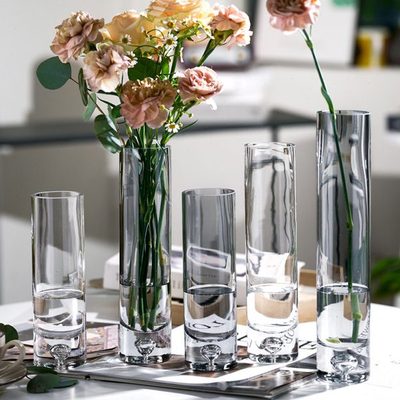 现代简约风轻奢高级感透明直筒玻璃花瓶客厅水培插花玫瑰餐桌摆件