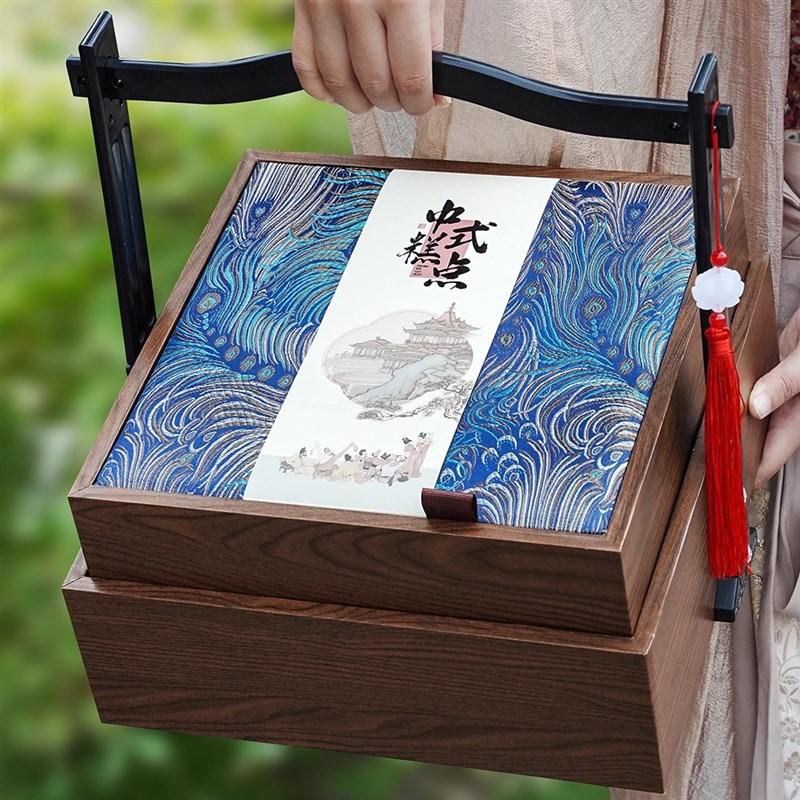 高档双层提篮中式j点心糕点礼品包装盒 中秋节月饼茶叶礼盒空盒子