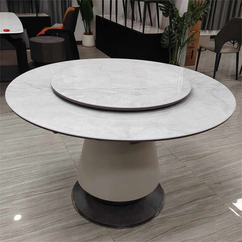 餐桌圆桌可伸缩圆形变形微晶石岩板吃饭桌子椅子组合岩板餐桌
