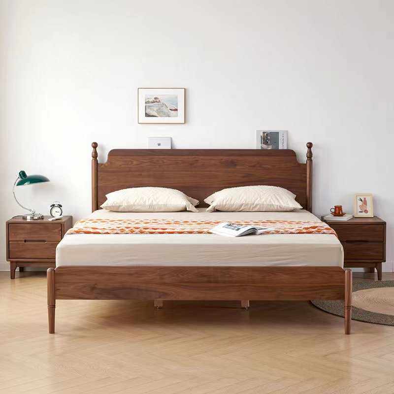 北欧黑胡桃木实木双人床1.8米樱桃木大床复古卧室家具简约轻奢床