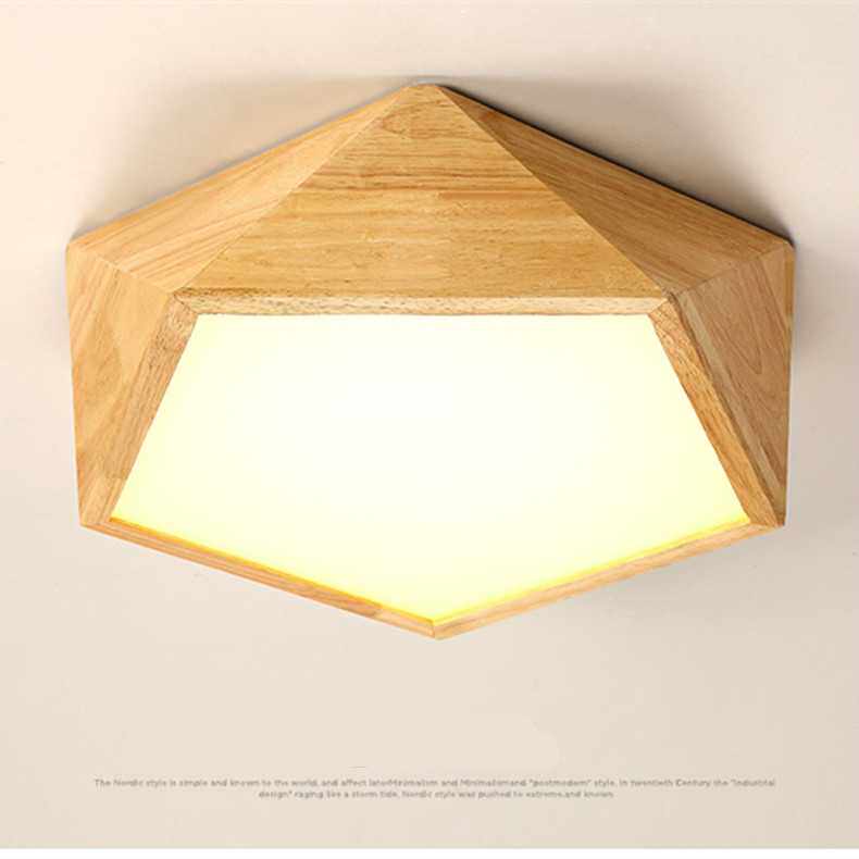 日式实木现代简约北欧客厅灯创意钻石个性卧室书房led吸顶灯9202
