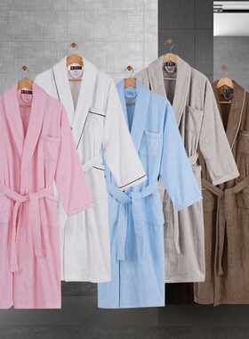 酒店纯棉冬季浴袍秋季加厚毛巾料情侣日式浴衣和服领晨袍logo定制