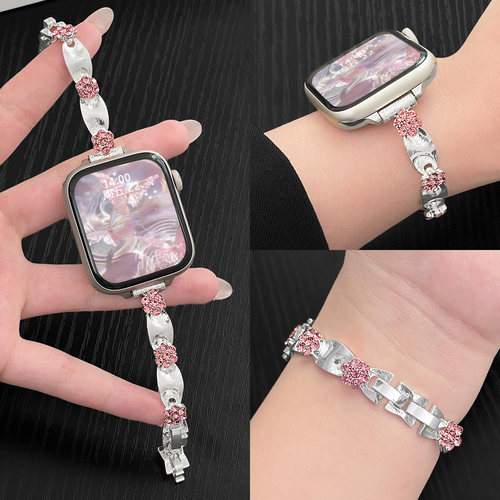 适用iwatch丝绒花手链女生表带
