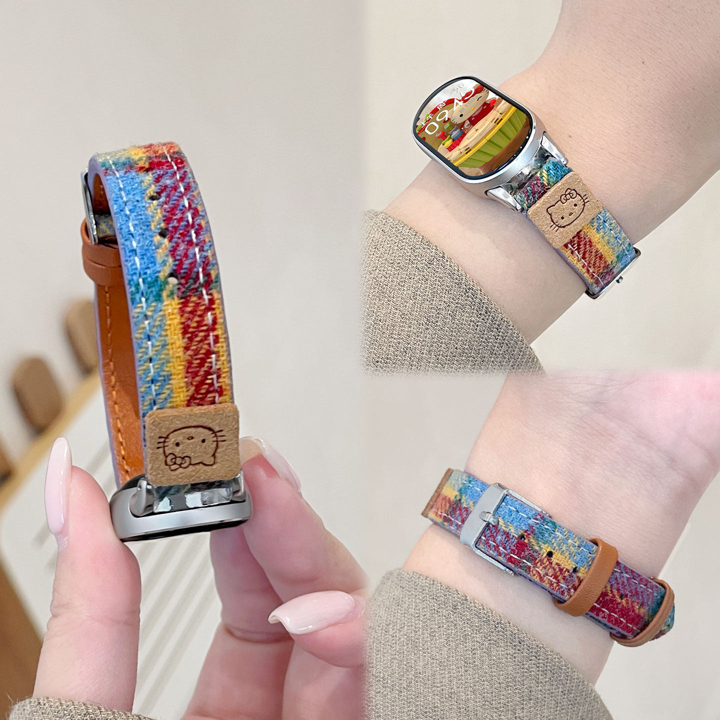 适用小米手环KT猫彩虹毛呢表带
