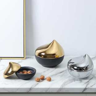 现代北欧轻奢极简电镀银色逗点陶瓷储物罐摆件家居样板房酒店饰品