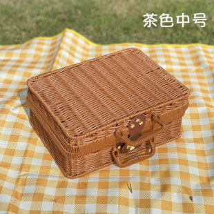 手工仿藤编手提箱复古收纳箱大号户外野餐篮子拍摄道具礼盒伴手礼