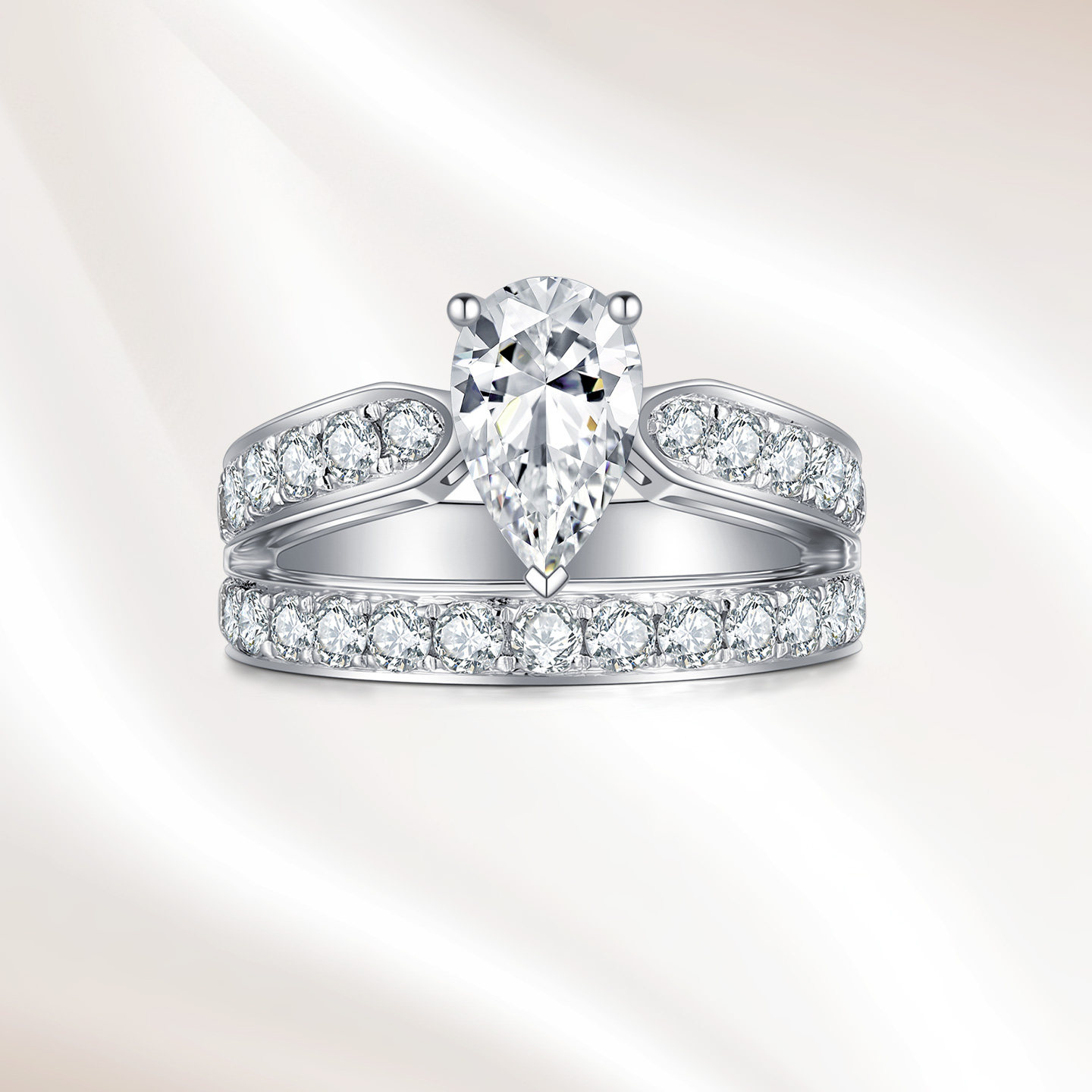 18K金培育钻石戒指女水滴形朝露晨曦求婚轻奢铂金一克拉真钻钻戒