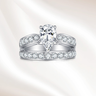 18K金培育钻石戒指女水滴形朝露晨曦求婚轻奢铂金一克拉真钻钻戒