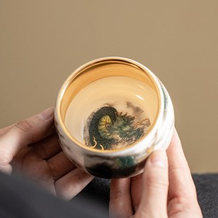 鎏金祥龙a主人杯品茗杯陶瓷茶盏茶碗功夫茶杯家用喝茶单杯个人杯
