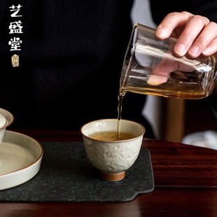 蜜合釉手工浮雕主人杯家用单个茶杯陶瓷品茗杯个Y人杯功夫茶具